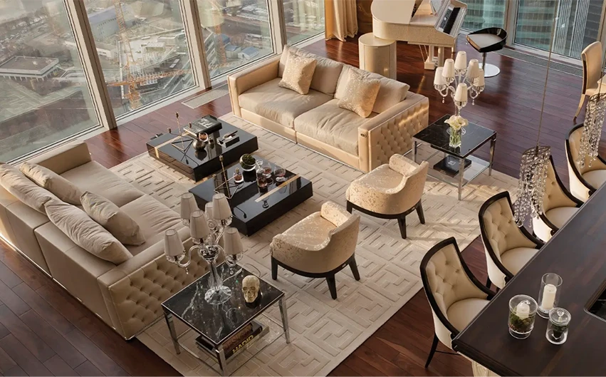 Contemporary luxury apartment interior in Mumbai.