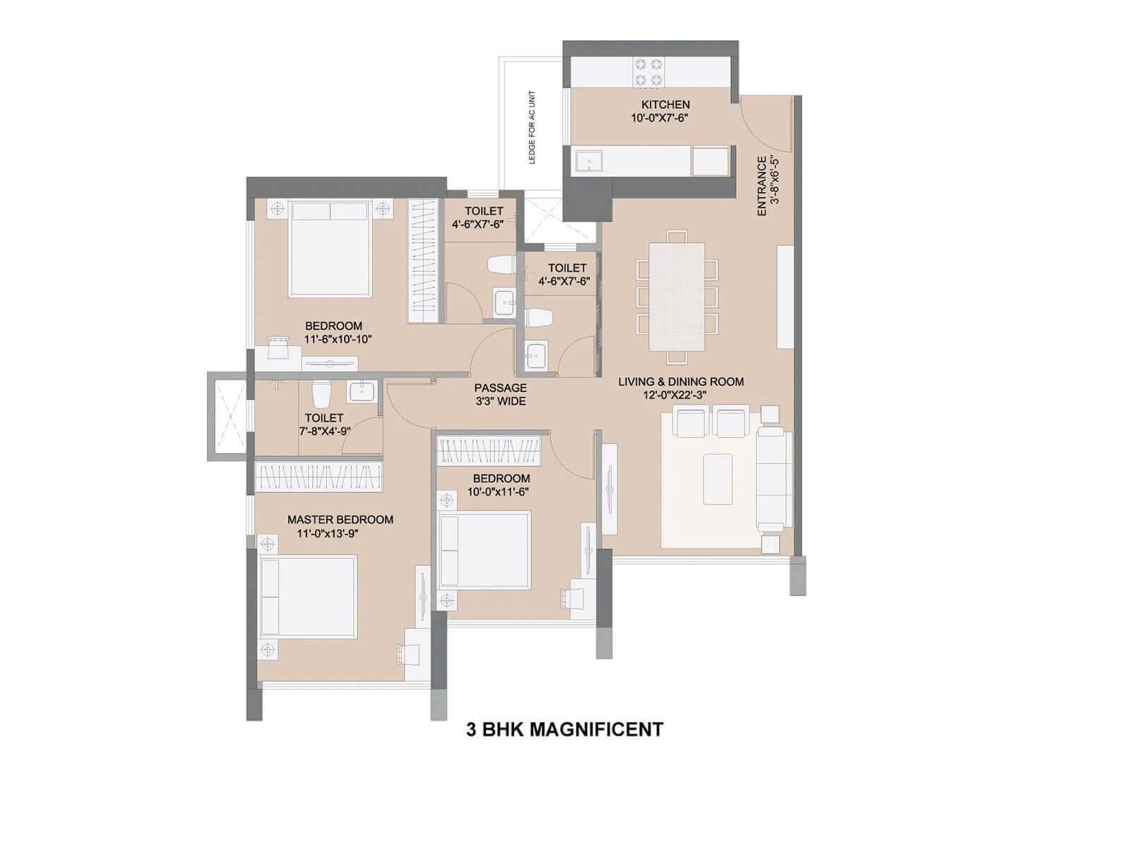 Sunteck 4th Avenue 3BHK Majestic Unit Plan