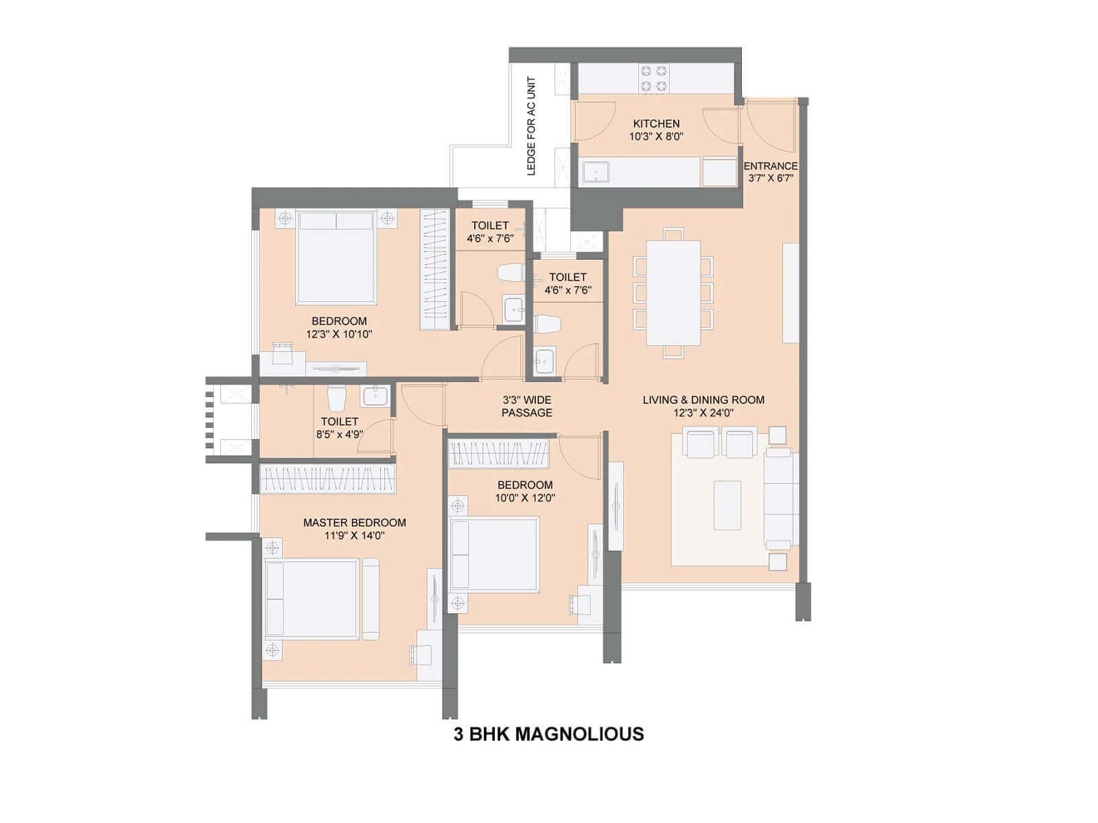 Sunteck 4th Avenue 3BHK Majestic Unit Plan