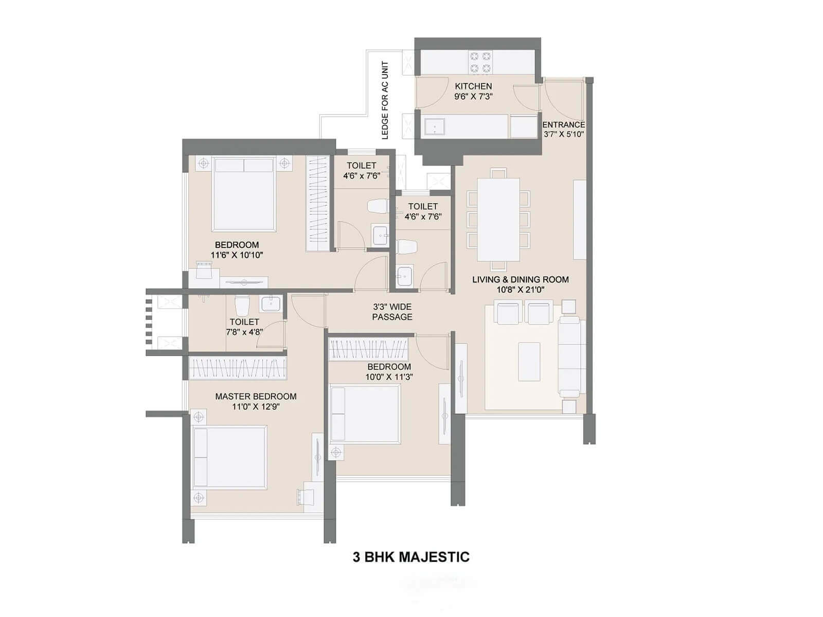 Sunteck 4th Avenue 3BHK Majestic Unit Plan