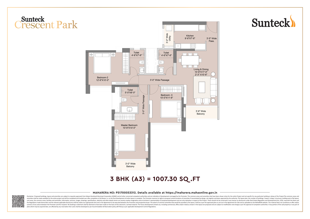 1st & 2nd Avenue 2BHK Unit Plan