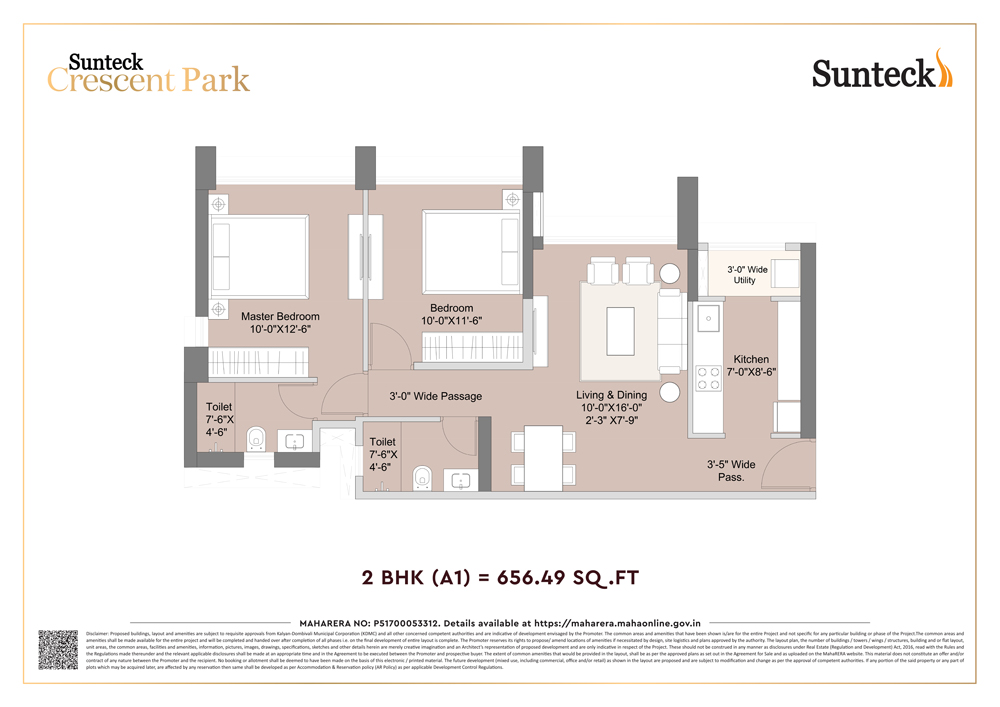1st & 2nd Avenue 2BHK Unit Plan