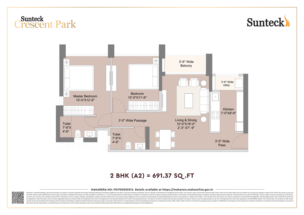 1st & 2nd Avenue 2BHK Unit Plan