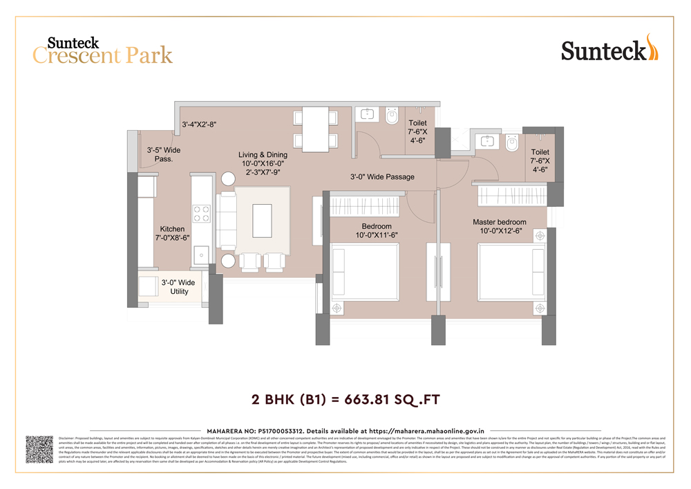 1st & 2nd Avenue 2BHK Unit Plan