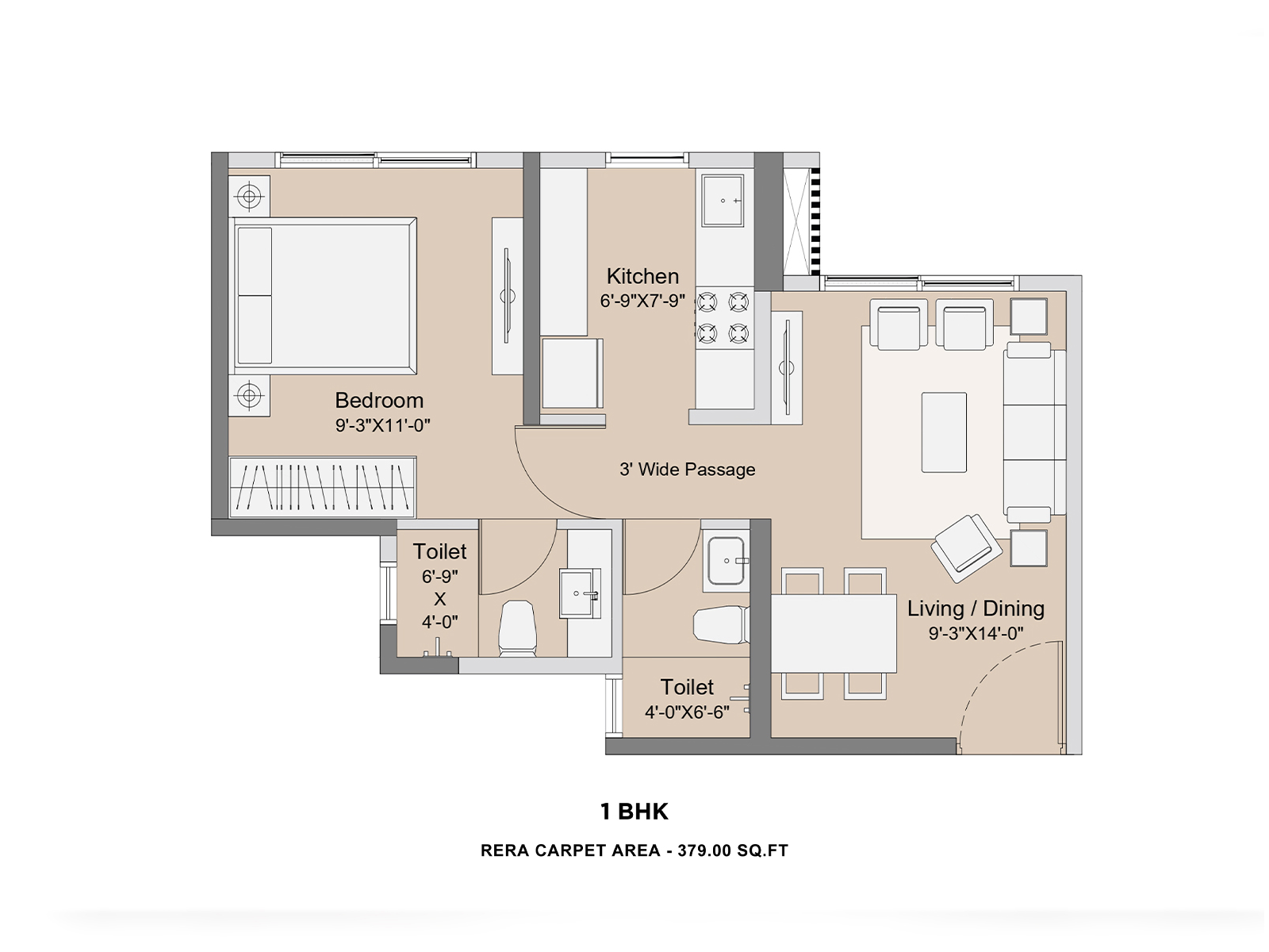 Sunteck Forest World 1 BHK Unit Plan