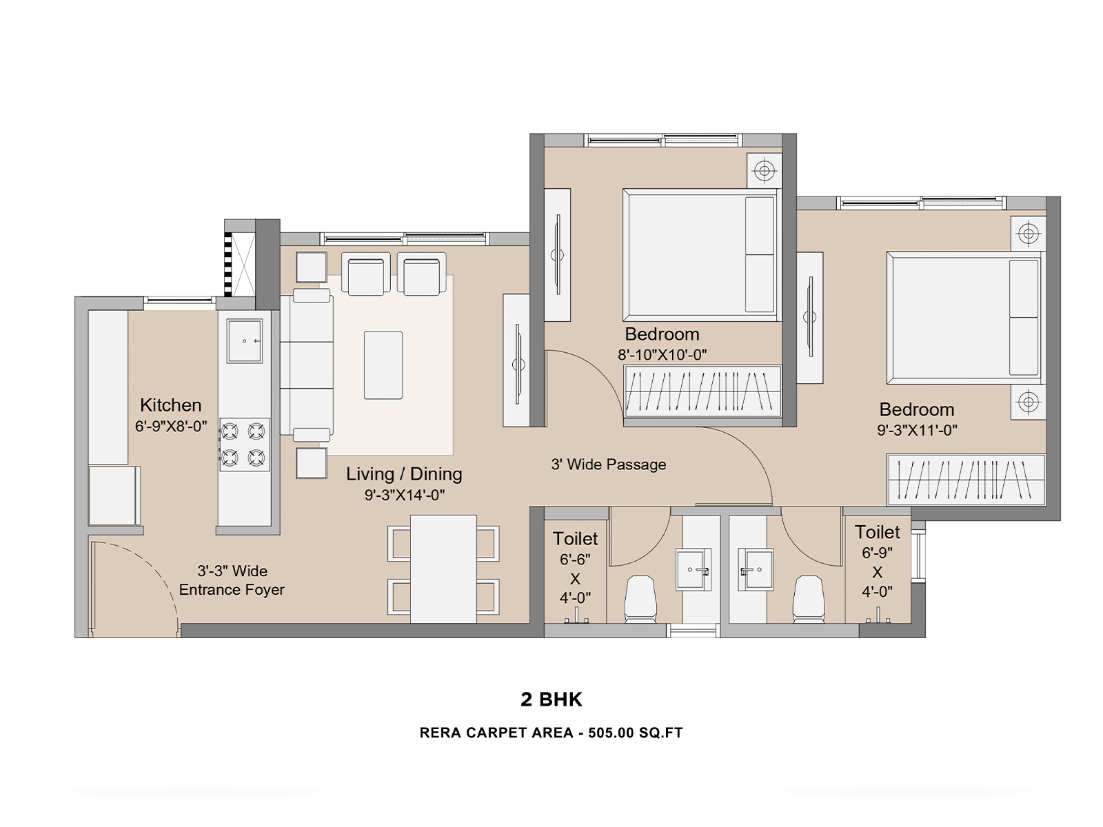 Sunteck Forest World 2 BHK Unit Plan