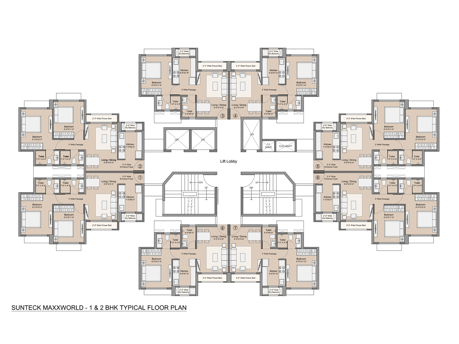 Sunteck Maxx World 1 & 2 BHK Typical Floor plan