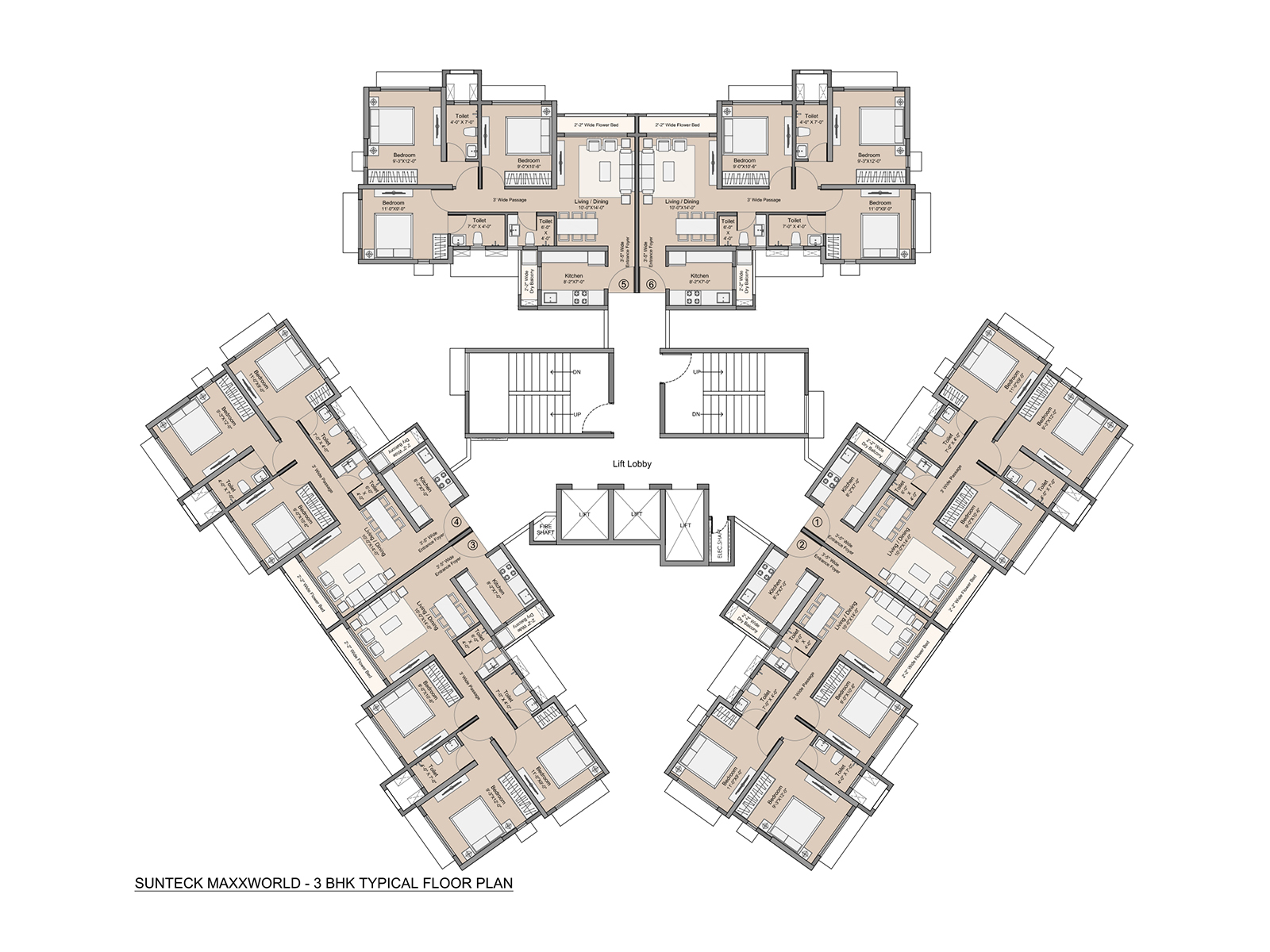 Sunteck Maxx World 3BHK Typical Floor plan