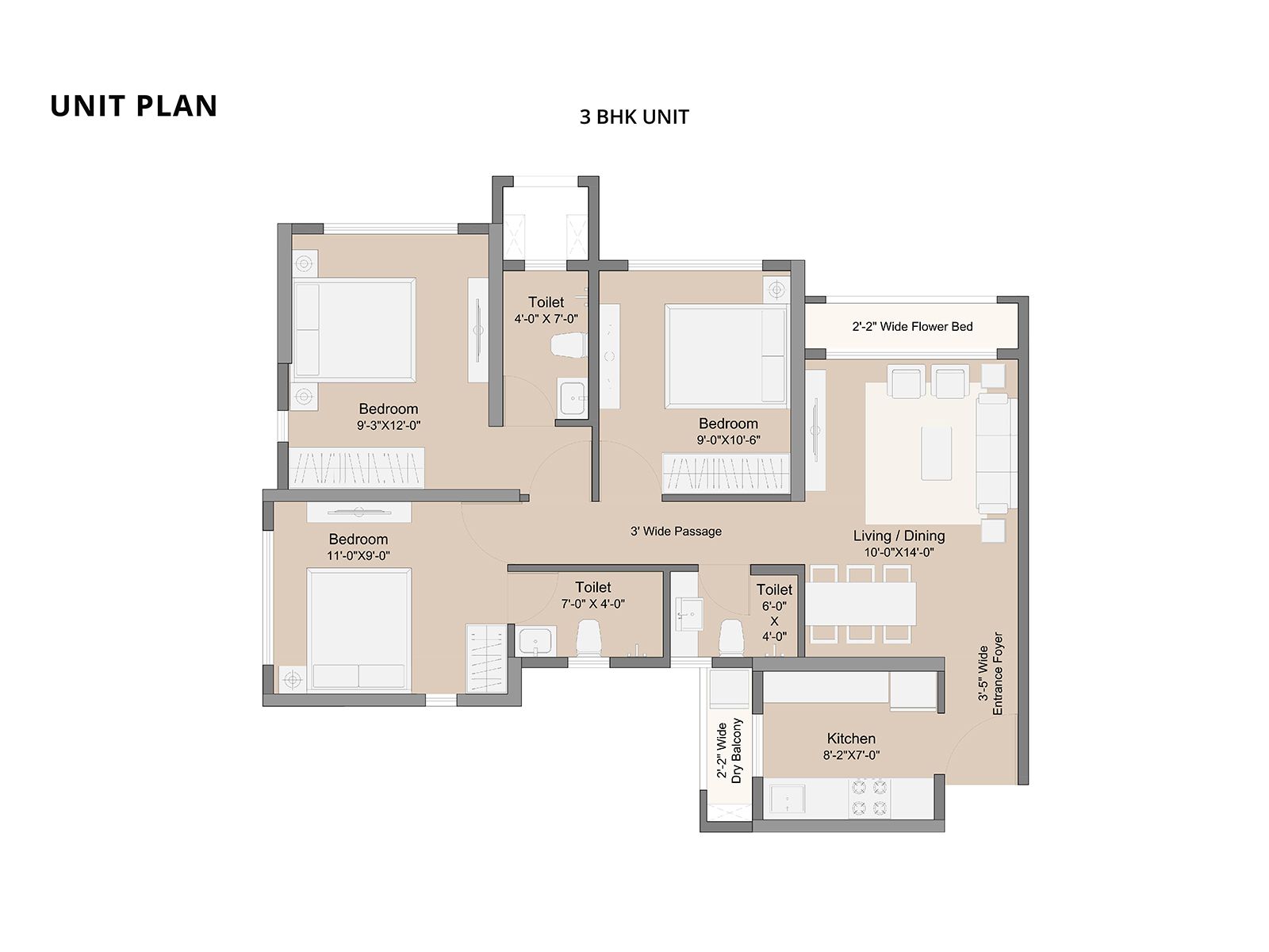 Sunteck Maxx World 3BHK Unit Plan