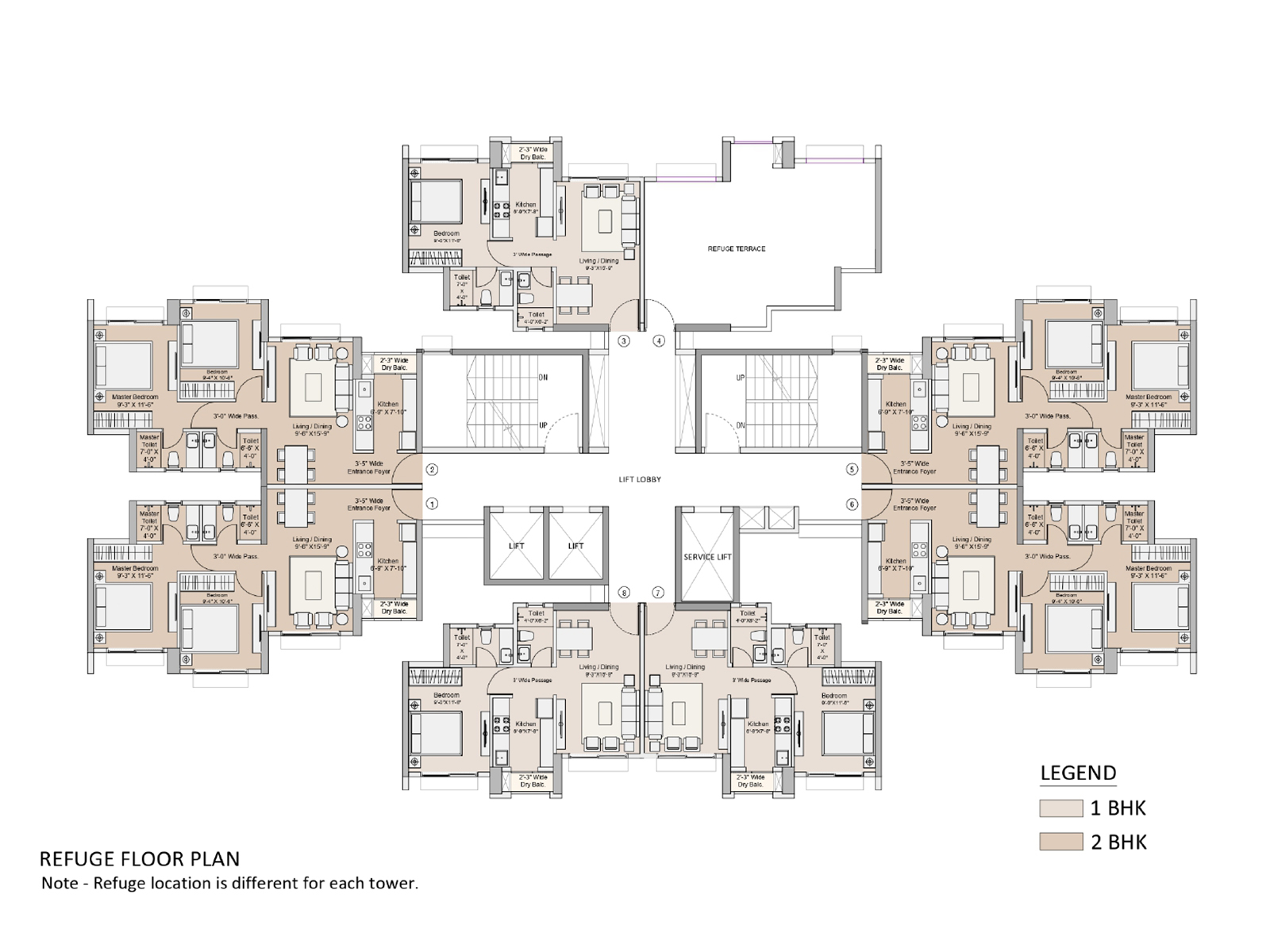 Sunteck One world 1 & 2 BHK Refuge Floor Plan