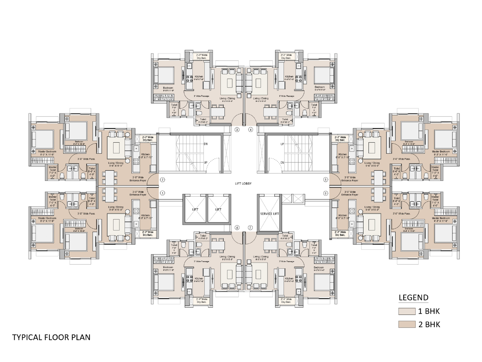 Sunteck One world 1 & 2 BHK Typical Floor Plan