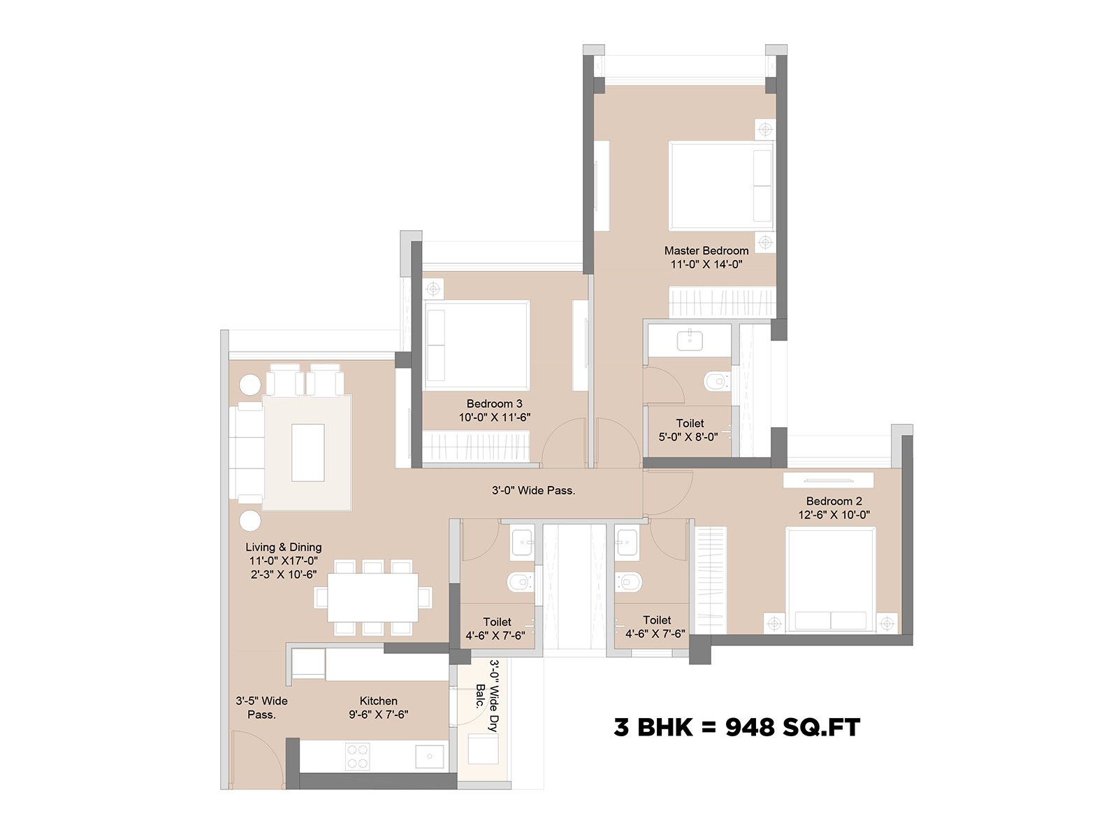 3BHK Unit Plann