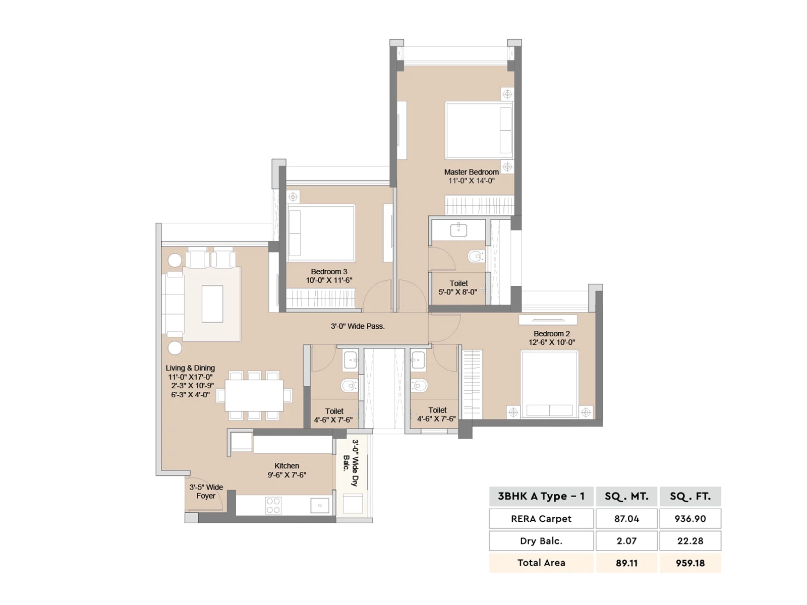 3BHK A Type 1